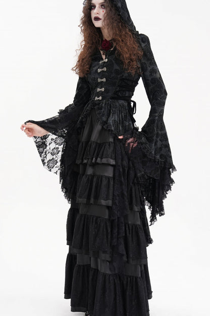 Hooded Ripped Jacket with Multi-Layer Lace Embroidery