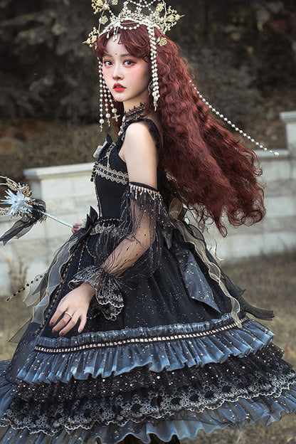 Gothic Lolita JSK Dress with Bowknot and Ruffled Cardigan