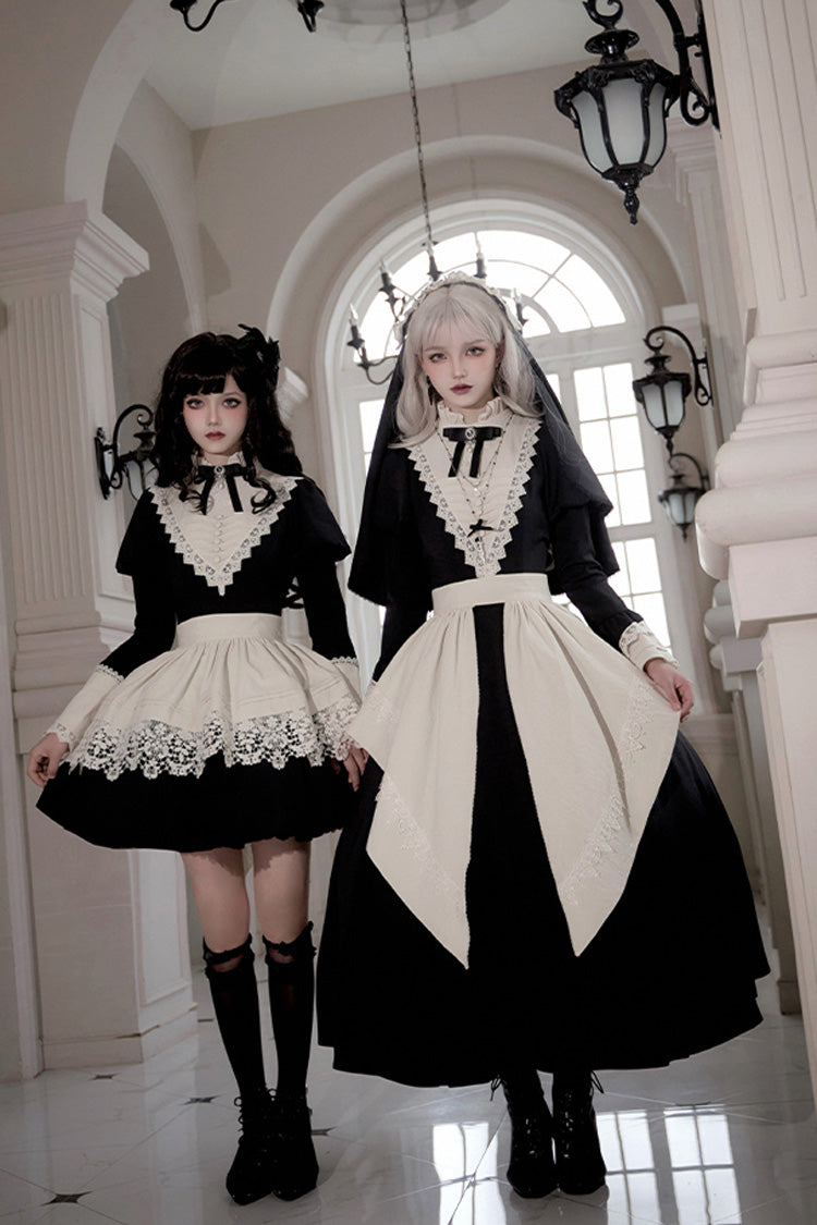 Letters and Poems Nocturne Nun Long Sleeves Ruffle Gothic Lolita Short Dress