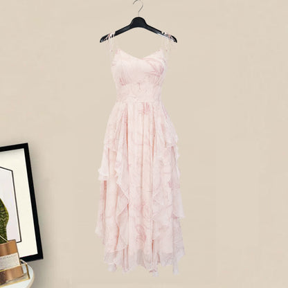 Cardigan Pink Slip Sweater Long Dress Outerwear Flouncing