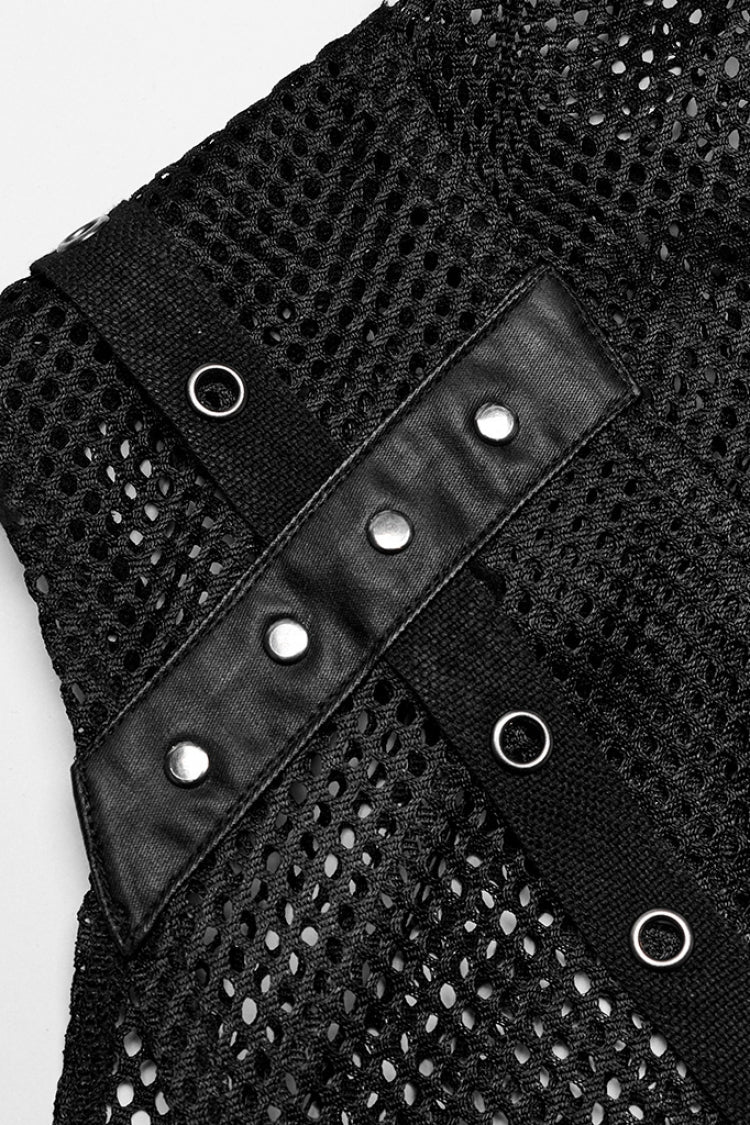 Mesh Eyelet Punk Sleeveless Hooded Vest for Men - NoirEdge