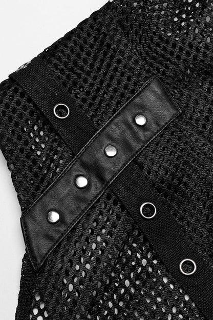 Mesh Eyelet Punk Sleeveless Hooded Vest for Men - NoirEdge