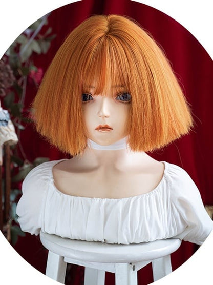 Orange Short Straight Synthetic Wig With Full Bangs