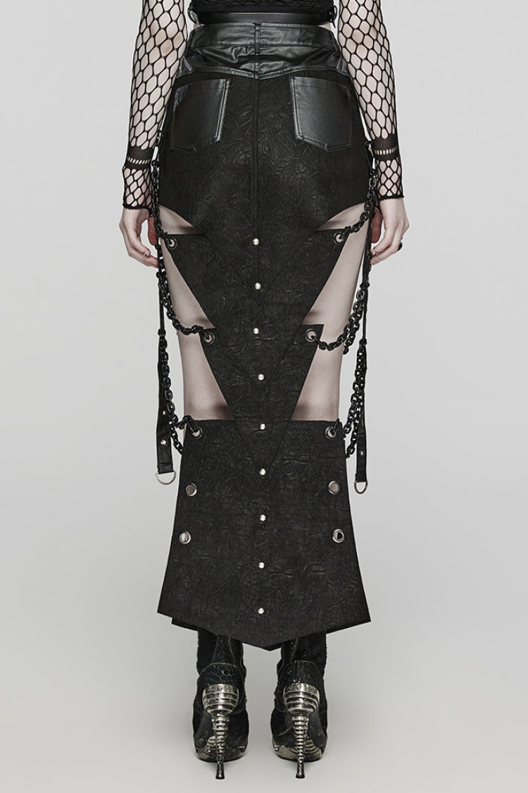 Inverted Triangle Hollow Metal Chain Black Steampunk Skirt