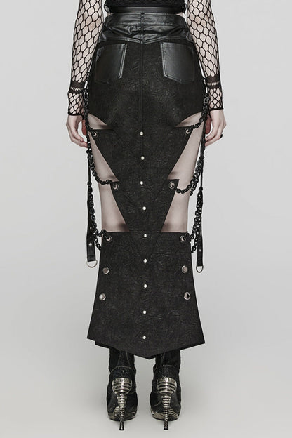 Inverted Triangle Hollow Metal Chain Black Steampunk Skirt