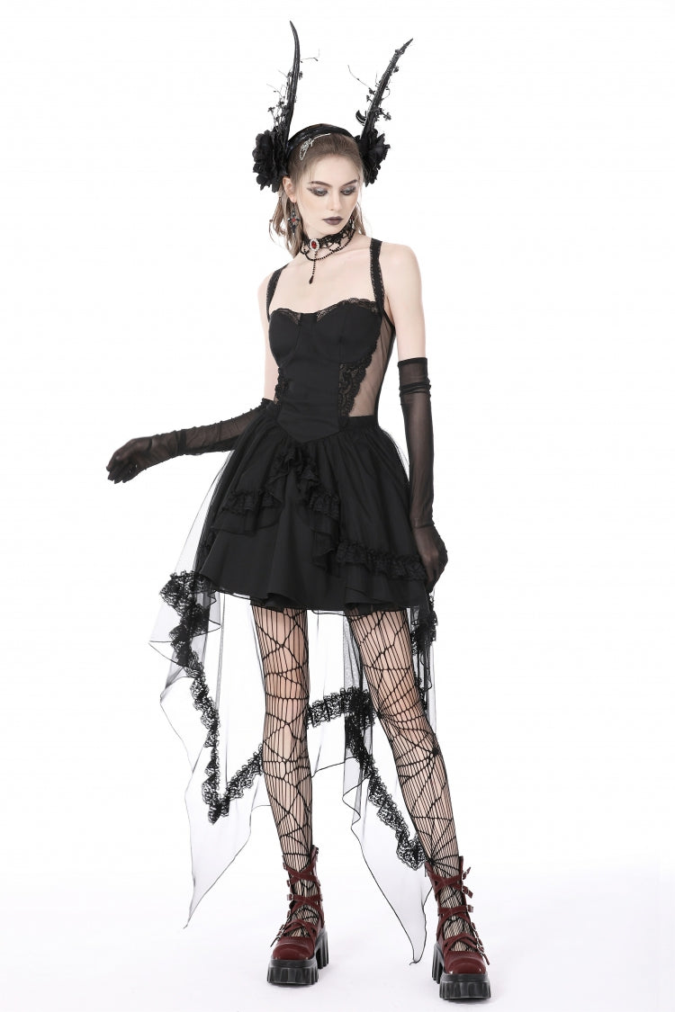 Layered Swallowtail Gothic Wedding Dress with Lace-Up - NoirEdge