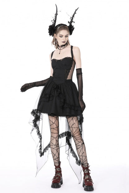 Layered Swallowtail Gothic Wedding Dress with Lace-Up - NoirEdge