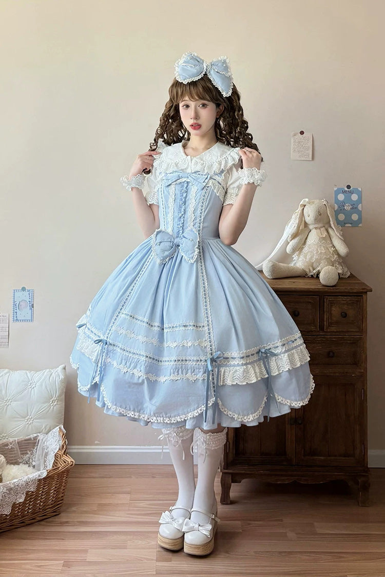 Cotton Sleeveless Lace-Trimmed Sweet JSK with Bow Details