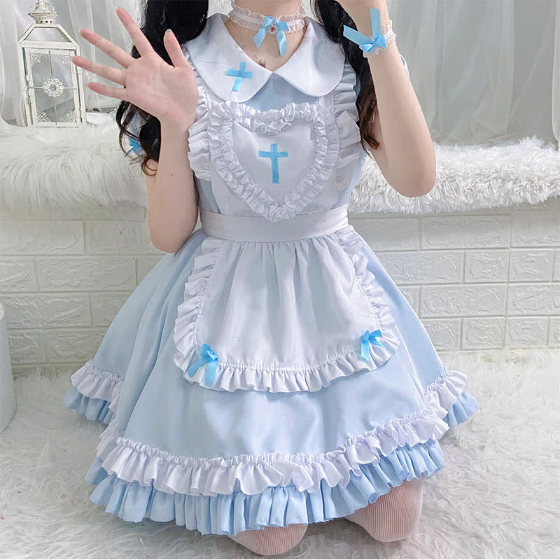 Ensemble robe lolita à volants et imprimé croix kawaii