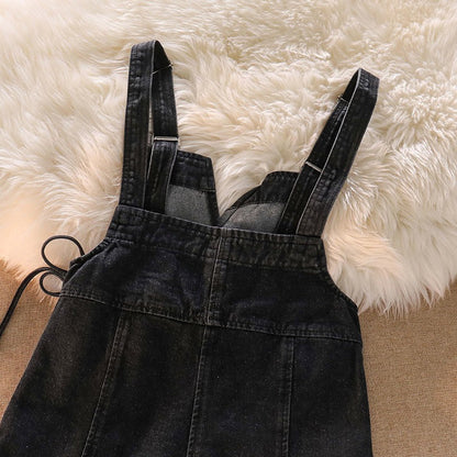 Set Flounce Tie Pieces Shirt Lace-up Overalls Two