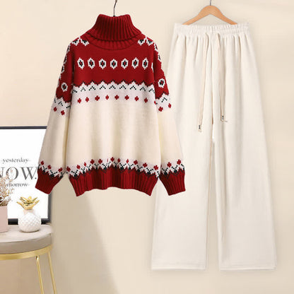 Pants Colorblock White Turtleneck Sweater Set