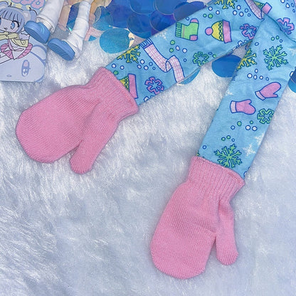 Y2KBlueFairy Kei Cartoon Print Gloves-shaped Scarf