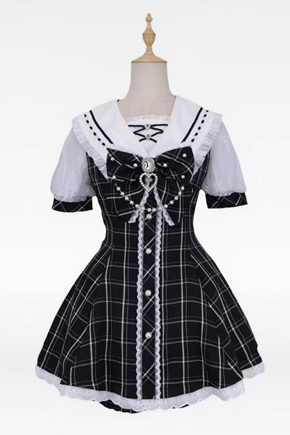 Print Bowknot Jirai Kei Japanese Dress Set