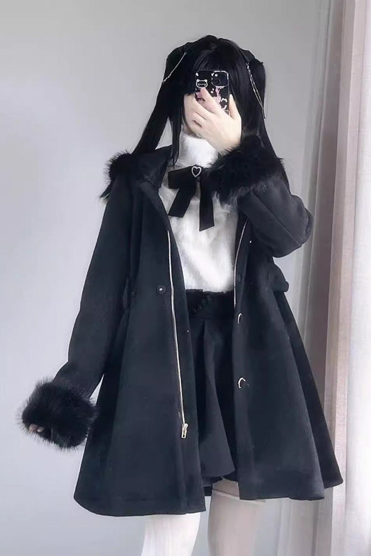 Plush Lop Rabbit Hooded Detachable Sweet Coat Two Colors