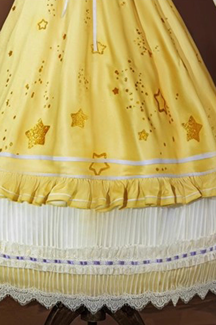 Sunshine Triple-Layer Ruffle Bow Cosplay Gown with Print