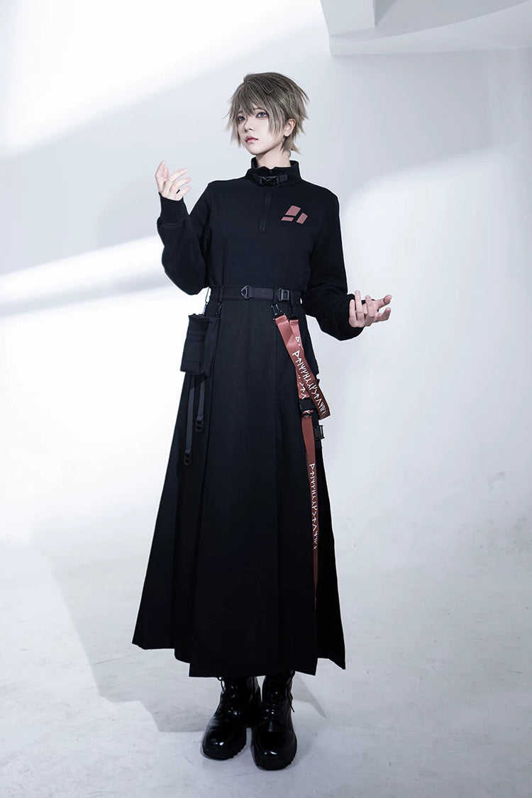 Stand Collar Long-Sleeve Gothic Prince Ouji Skirt Set