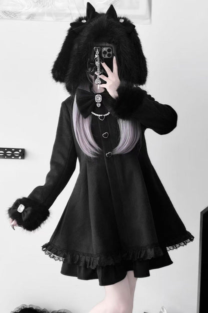 Bowknot Rabbit Ears Detachable Hooded Jirai Kei Coat