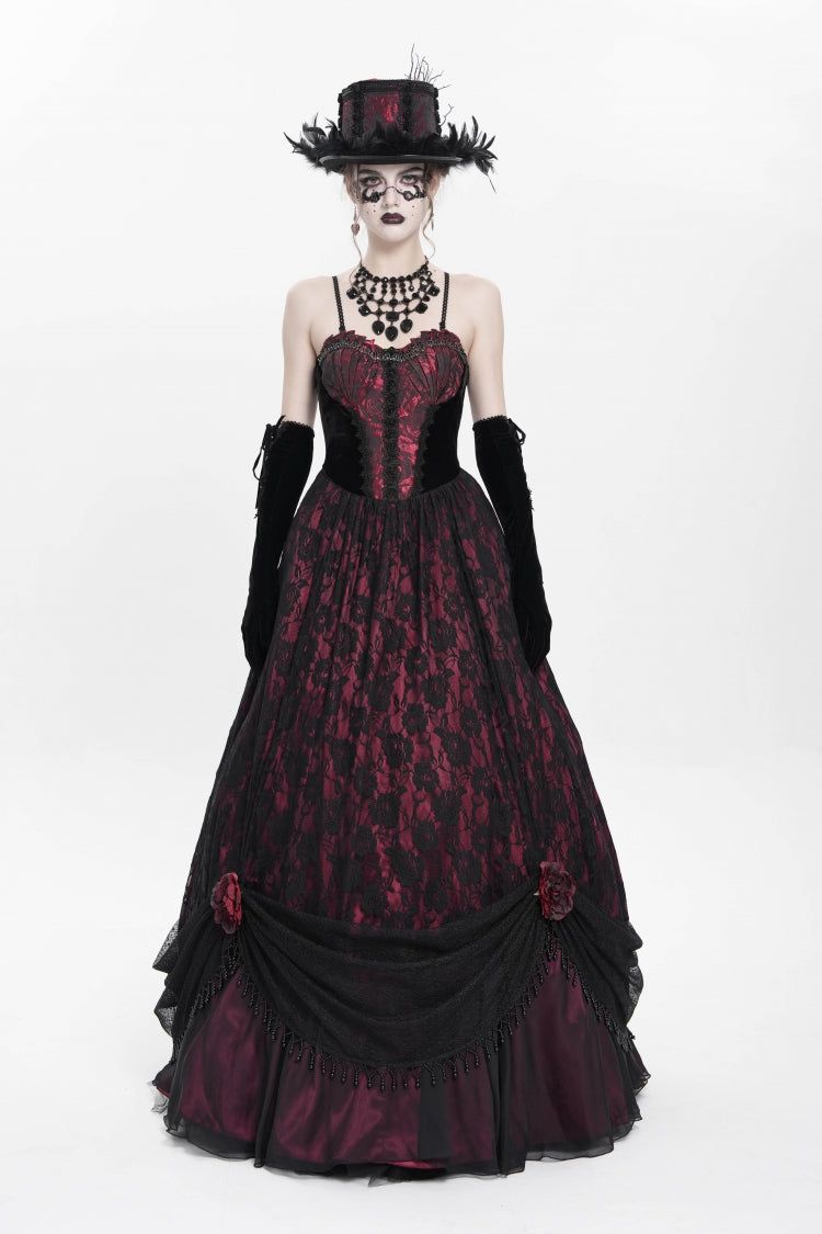 Jacquard Floral Beaded Gothic Long Slip Dress