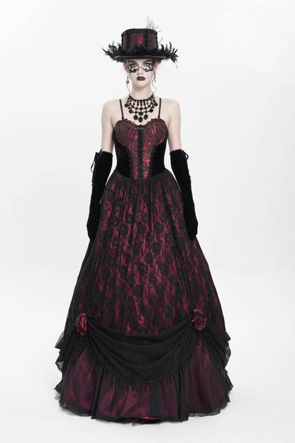 Jacquard Floral Beaded Gothic Long Slip Dress