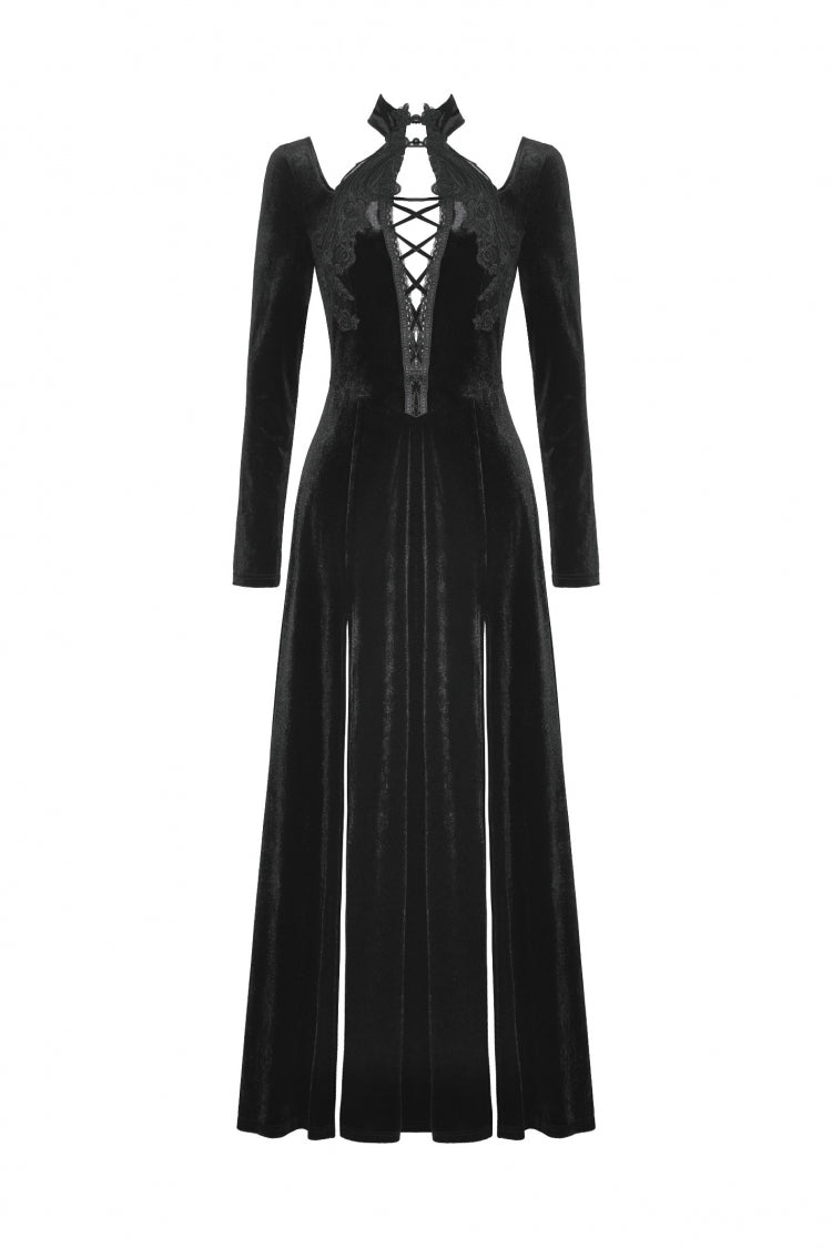 Long Sleeve Cut-Out Lace-Up Gothic Side Slit Velvet Party Wedding Dress