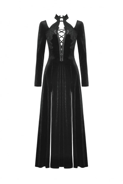 Long Sleeve Cut-Out Lace-Up Gothic Side Slit Velvet Party Wedding Dress