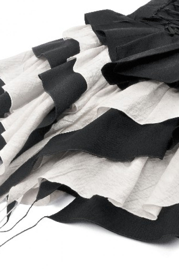 Monochrome Sleeveless Multi-Layered Ruffled Bow Slip Dress