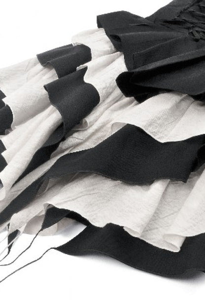 Monochrome Sleeveless Multi-Layered Ruffled Bow Slip Dress