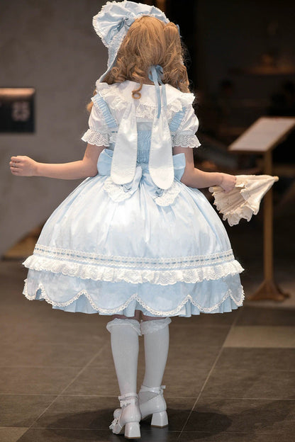 Cotton Sleeveless Lace-Trimmed Sweet JSK with Bow Details