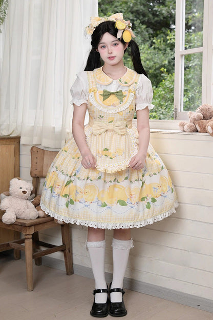Sunny Lemon Print Ruffled Bow Lace JSK Attire