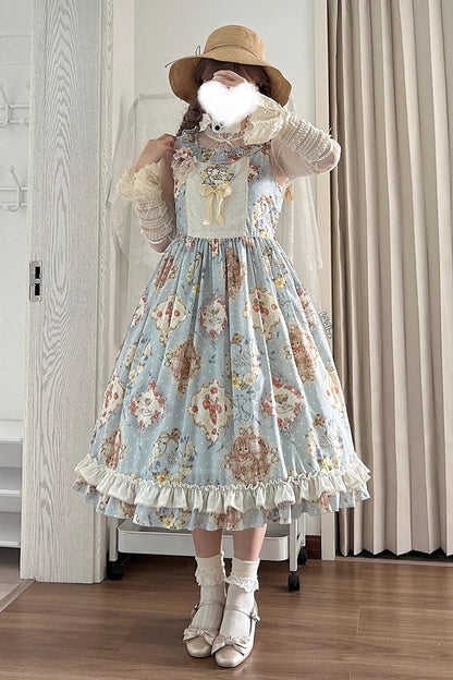 Cat Rose Tea Sleeveless Jumper Dress with Ruffle