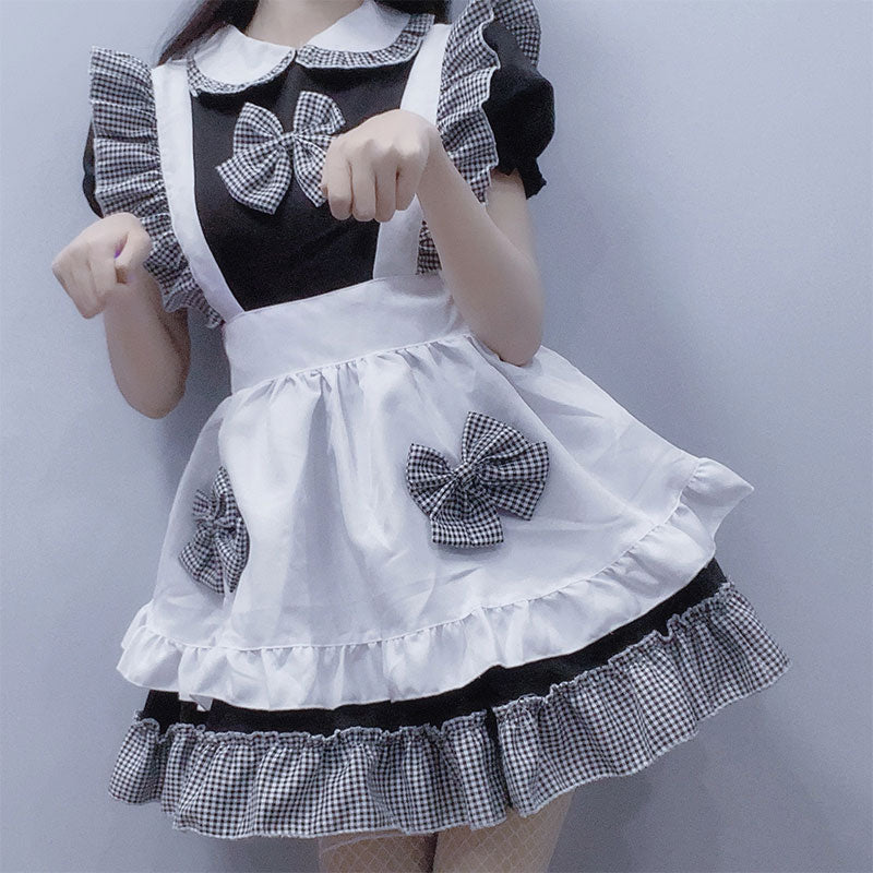 Robe de costume Lolita à volants et nœud papillon à carreaux Kawaii