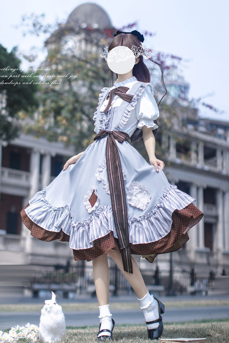 Sleeveless Printed Ruffled Bow Alice College Elegant Lolita Jumper