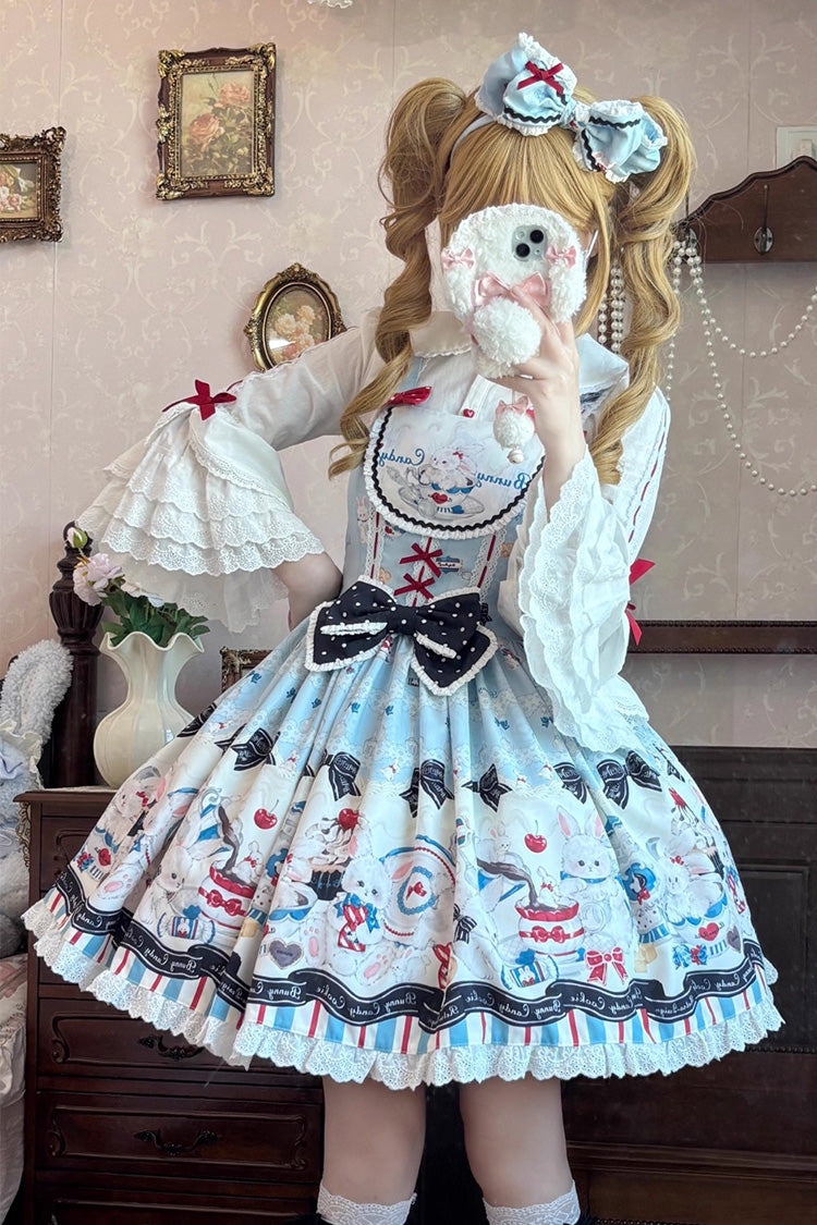 Sleeveless Ruffle Bow Lace JSK with Print