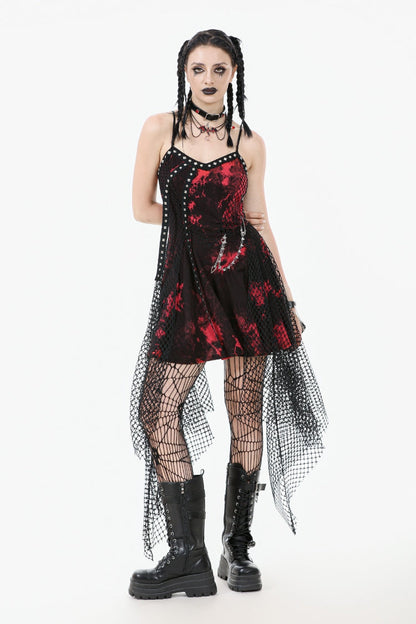 Scarlet Sleeveless Mesh Hem Asymmetrical Tie-Dyed Slip Dress