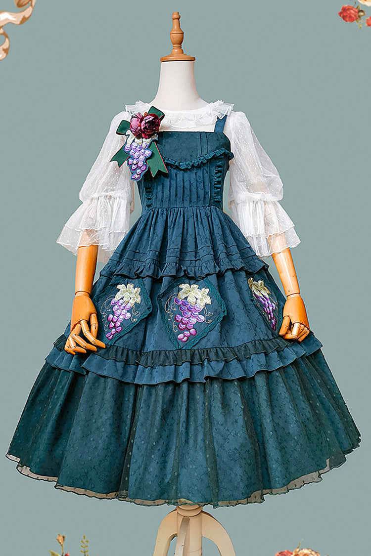 Emerald Sleeveless Floral Embroidery Sweet Lolita JSK - Vineyard