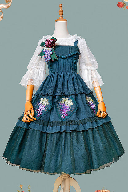 Emerald Sleeveless Floral Embroidery Sweet Lolita JSK - Vineyard