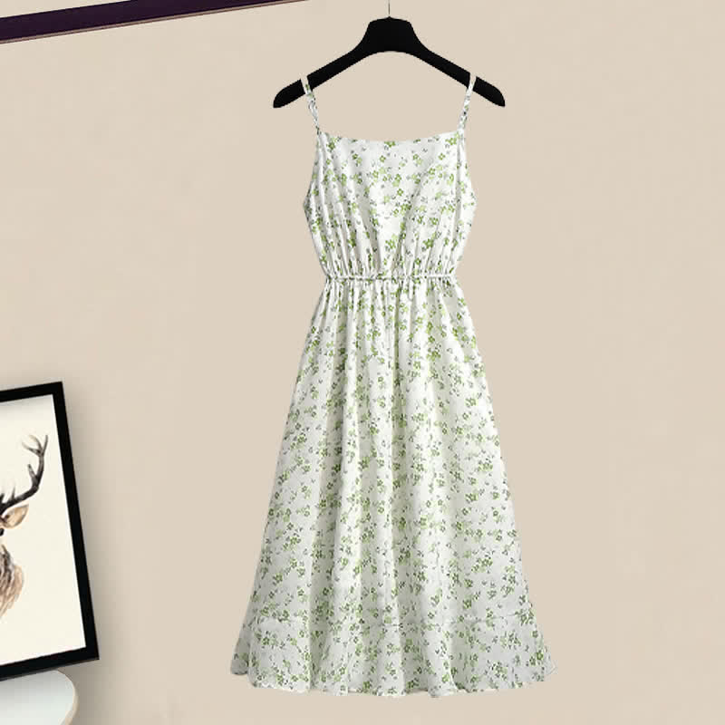 Slip Green Print Floral Dress Set