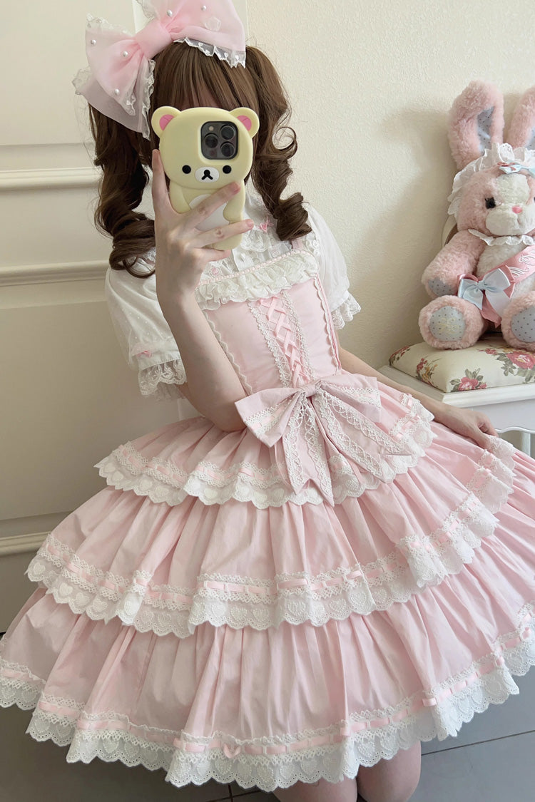 Rose Maiden Heart Triple Layer Ruffle Bow Lace Sweet Lolita JSK Dress