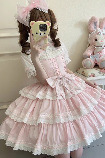 Rose Maiden Heart Triple Layer Ruffle Bow Lace Sweet Lolita JSK Dress