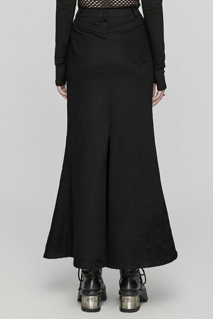 Triangular Buckle Fishtail Skirt with Mesh Accents
