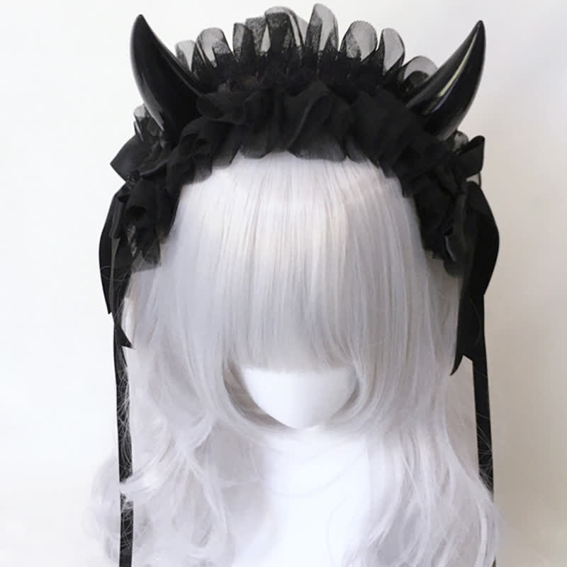 Dark Demon Horn Lace Hair Accessory