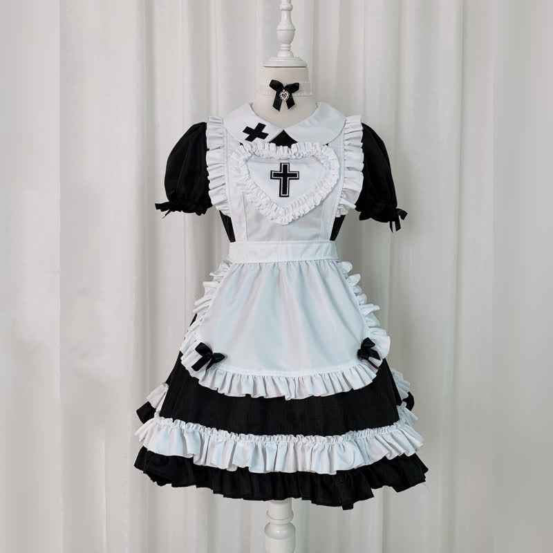 Ensemble robe lolita à volants et imprimé croix kawaii