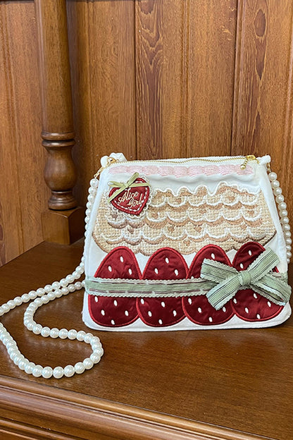 Mint Strawberry House Embroidered Ribbon Lolita Handbag