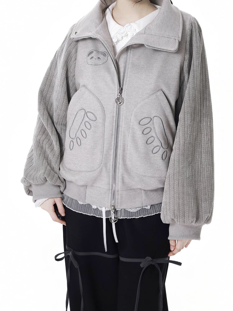 Grey High Neck Panda Tonal Coat