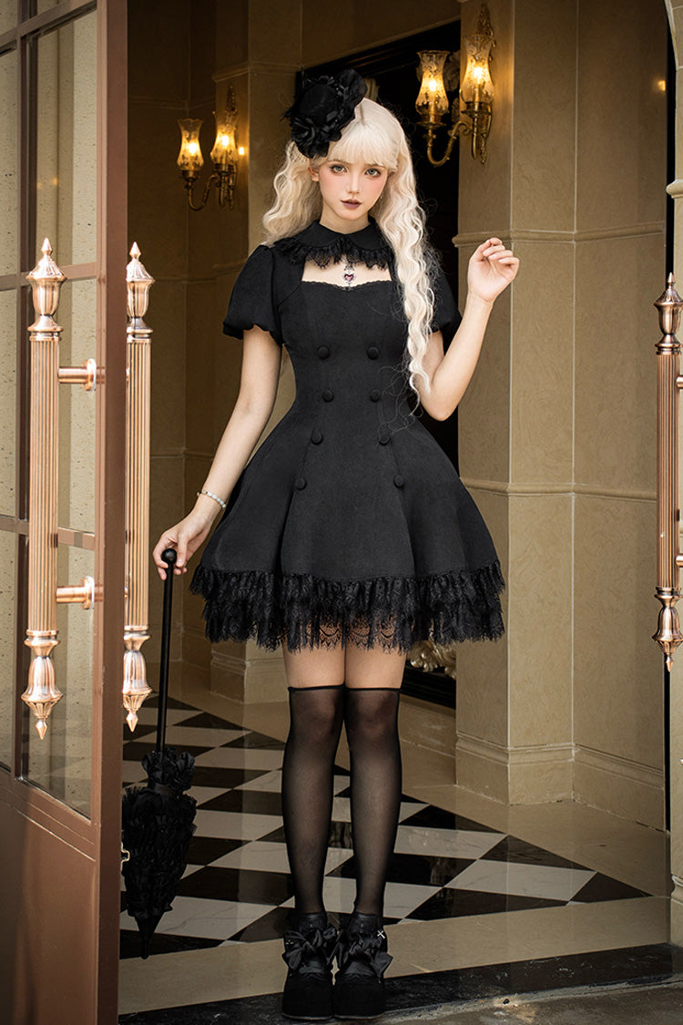 Double-Breasted Hollow Gothic Short-Sleeve Dress