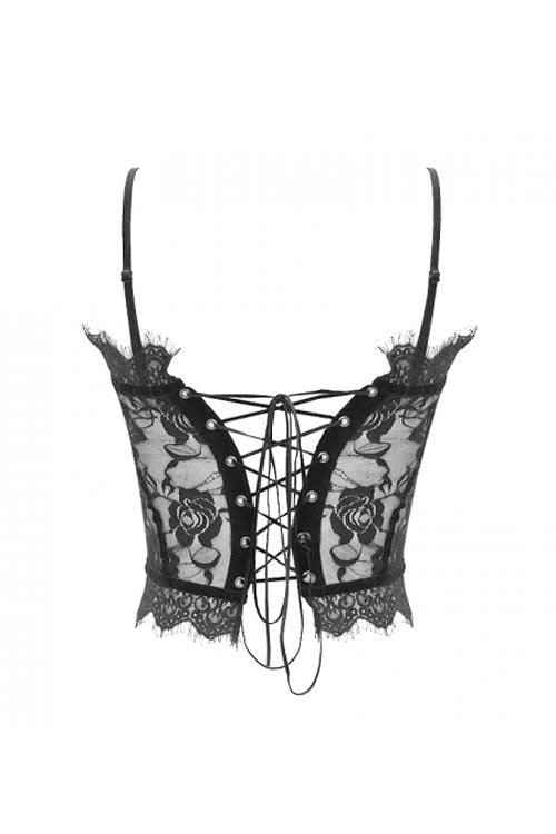 Gothic Corset with Lace Halter and Flocking Ribbon Details