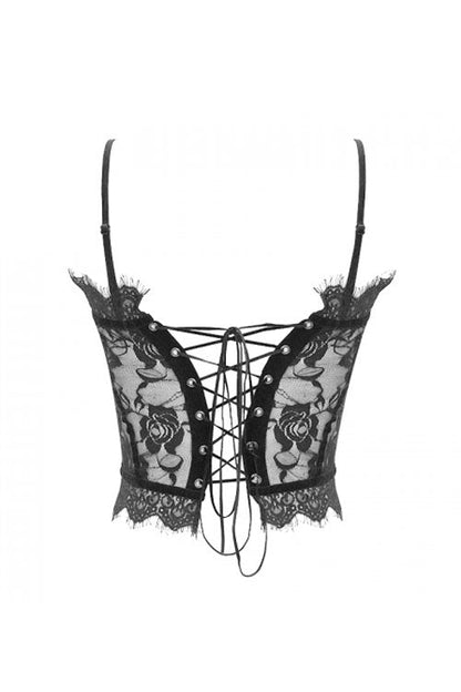 Gothic Corset with Lace Halter and Flocking Ribbon Details