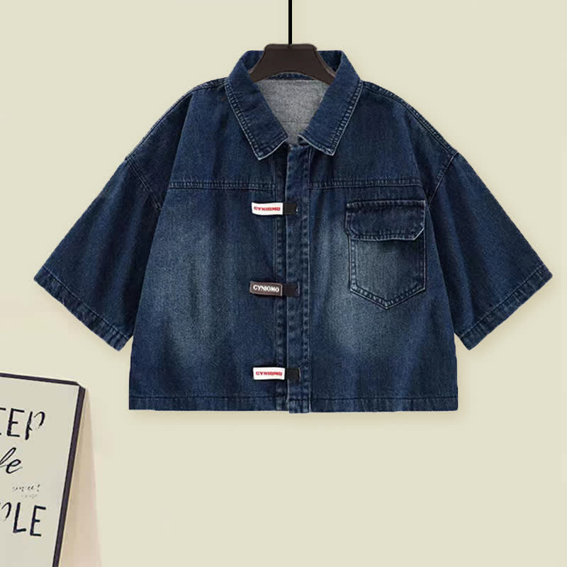 T-Shirt Denim Lapel Pants Set Drawstring