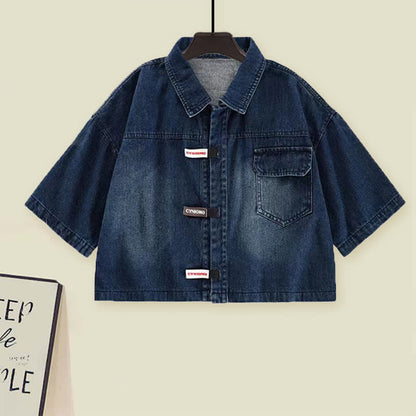 T-Shirt Denim Lapel Pants Set Drawstring