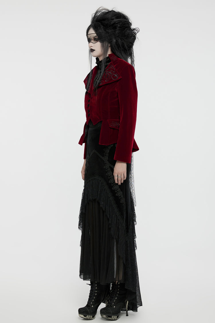 Crimson Swallowtail Velvet Long Sleeve Women's Goth Jacket